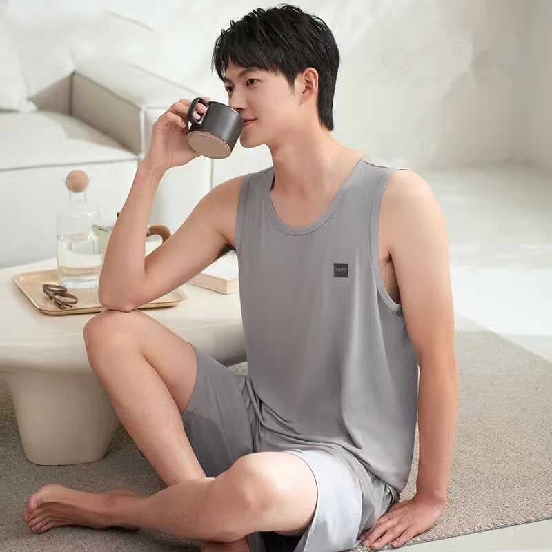 Pijamas masculinos verão estilo fino Modal colete Shorts sensação legal Plus Size Loungewear sem mangas terno masculino