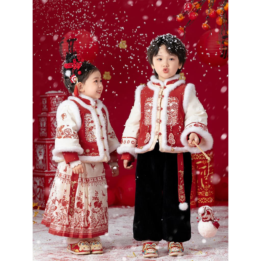 Hanfu meninas roupas de inverno 2025 estilos vestido de um ano menino bebê estilo Country festivo roupas de ano novo cri