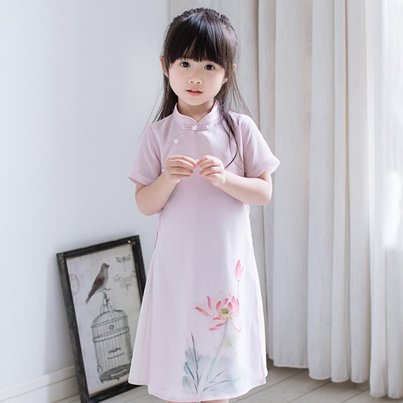 Hanfu verão meninas 2025 novo estilo cheongsam crianças Retro estilo chinês vestido de manga curta bebê menina cheongsam