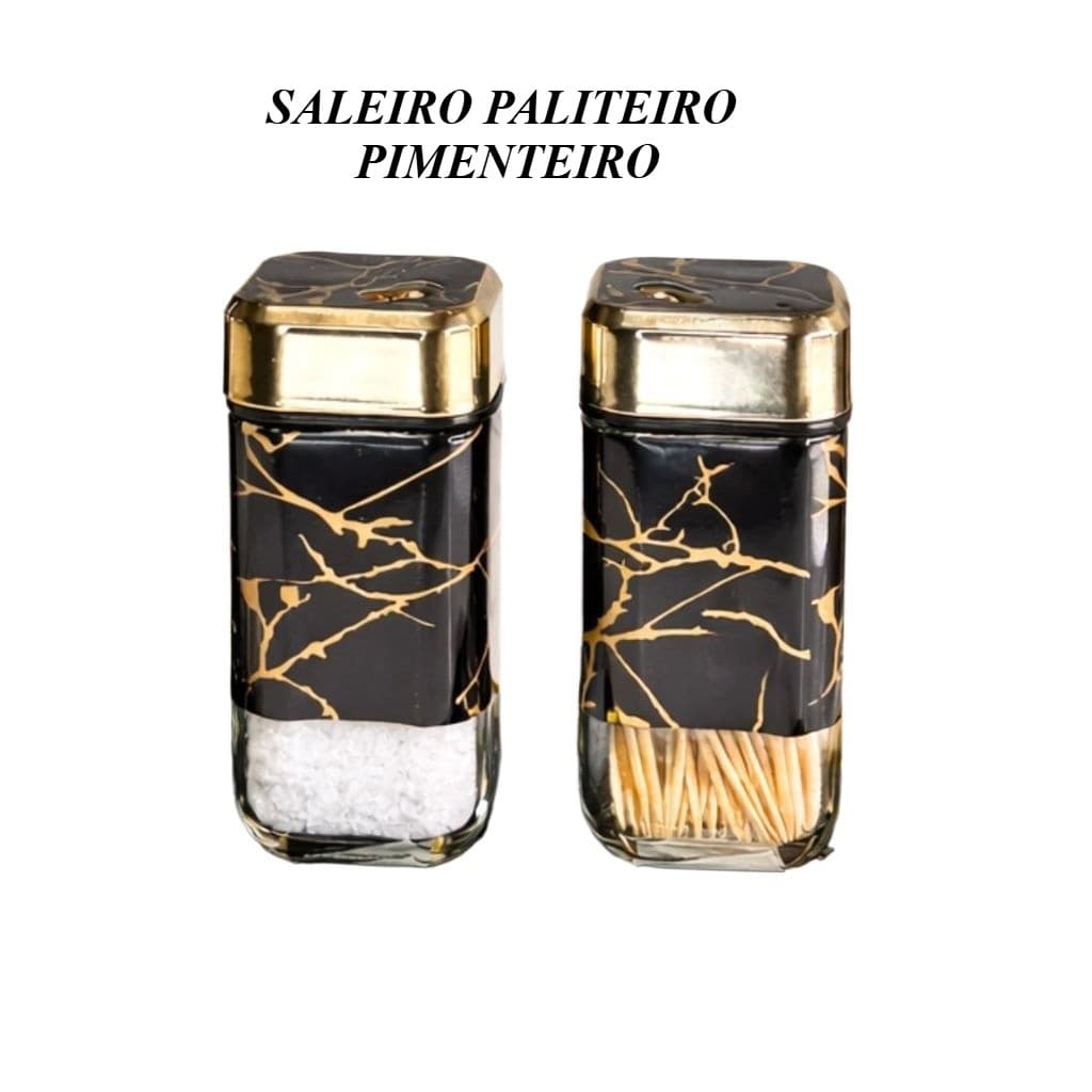Saleiro Paliteiro Pimenteiro De Vidro Marmorizado Dourado Porta tempero