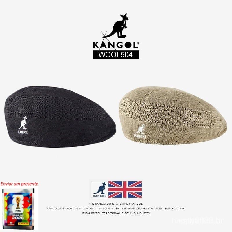 Kangol Chapéu Canguru Boina Britânico Feminino Estrela Retro Mesmo Verão Fino Malha Pintor Cap Moda Masculina（Enviar ade