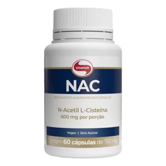Nac 600mg Vitafor Cápsulas Aminoácidos Saúde E Imunidade 60 Porções Sem Sabor