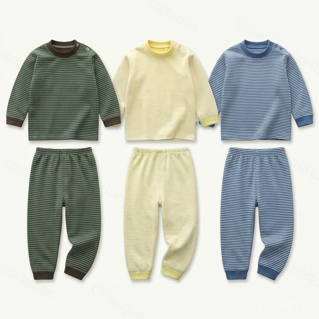 Conjunto de Roupa Interior Térmica de Inverno para Crianças, Veludo Alemão Listrado, Unissex, para Uso Doméstico