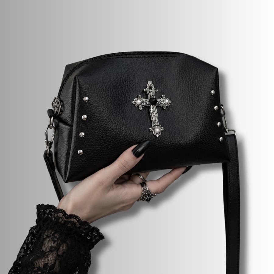 Bolsa Gótica Tiracolo Preta Crucifixo Cruz  Dark