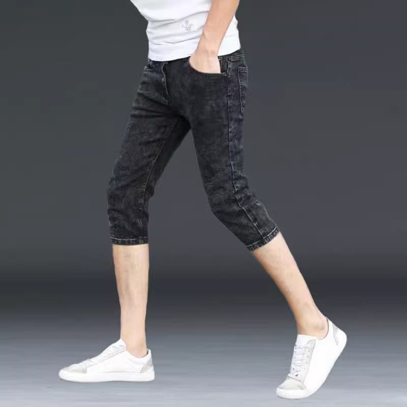 Shorts jeans cortados masculinos versão coreana na moda Slim-fit 6 pontos calças médias verão fino Casual 7 pontos calça
