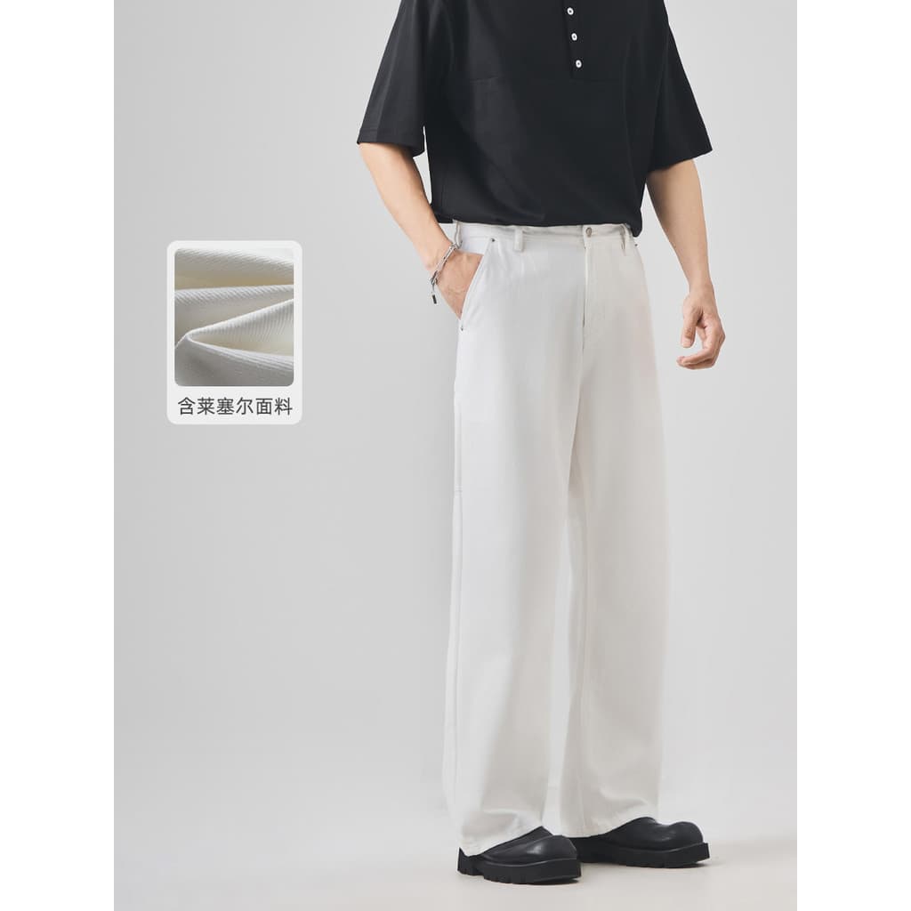 Street Wear americano High street branco Jeans masculino primavera solto em linha reta Lyocell All-Match calças casuais