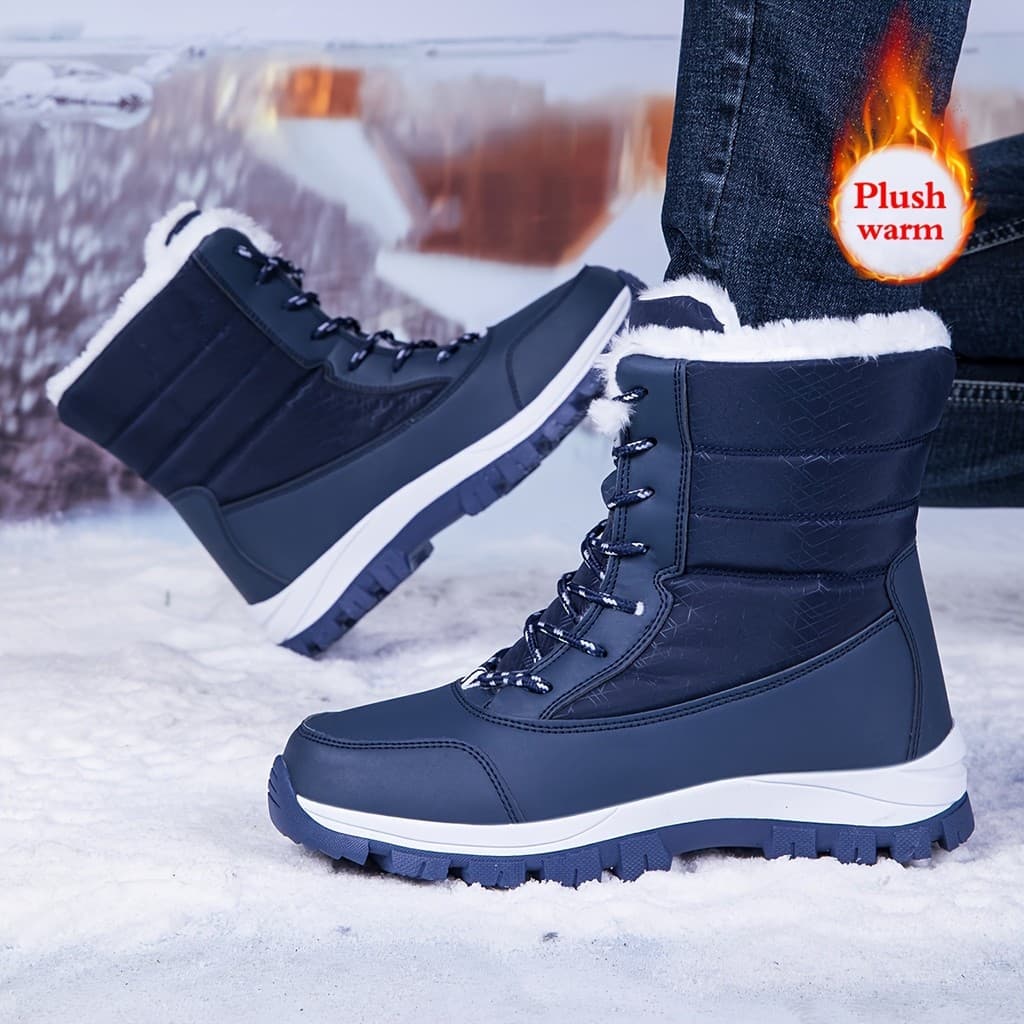 Botas de Neve de Inverno Brancas para Mulheres, Botas Casuais Masculinas de Cano Alto com Cadarço e Amortecimento Reforç