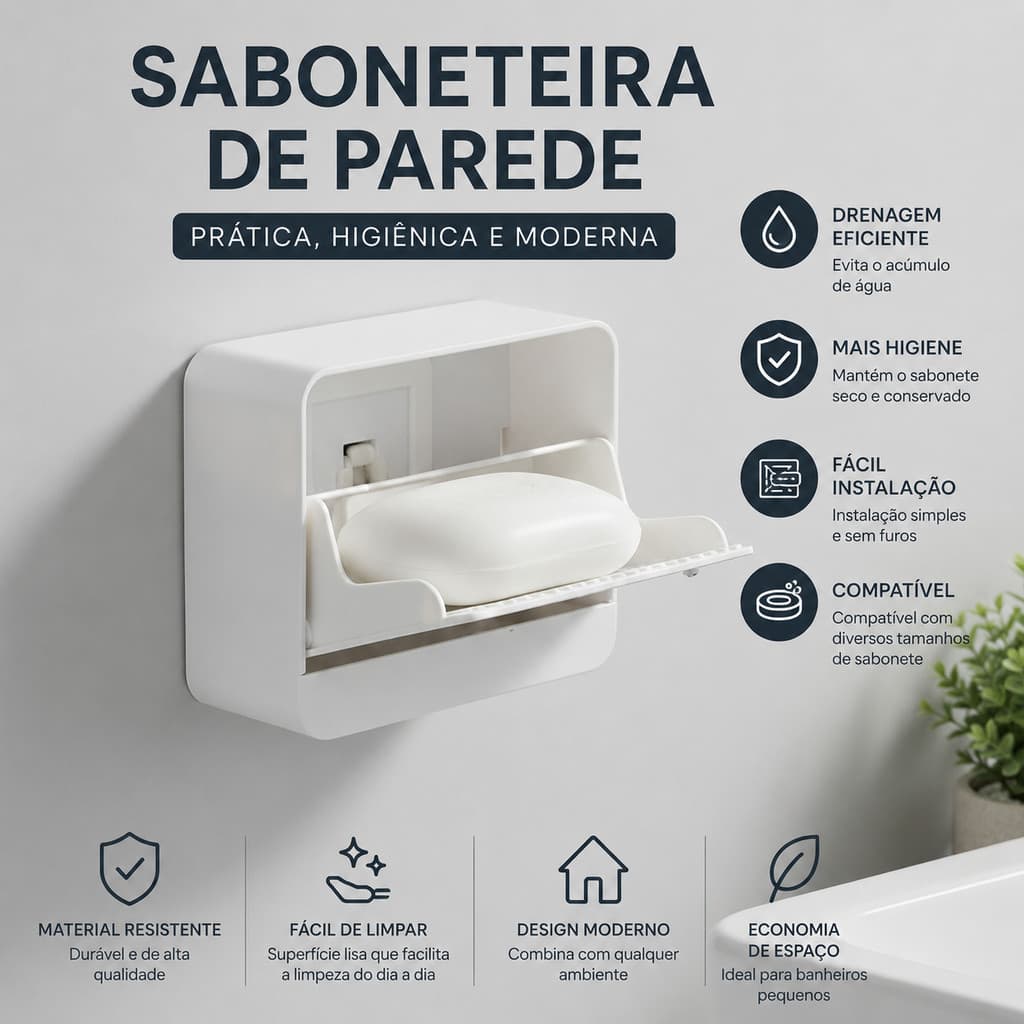 Saboneteira De Parede Com Sistema Abre E Fecha – Proteção E Estilo Sem Furos