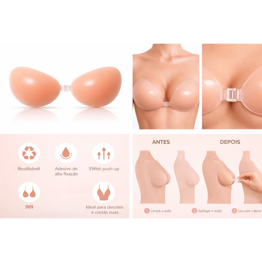 Sutiã Adesivo de Silicone Invisível Autocolante Aumenta E Levanta Seios Push Up（ensacado）