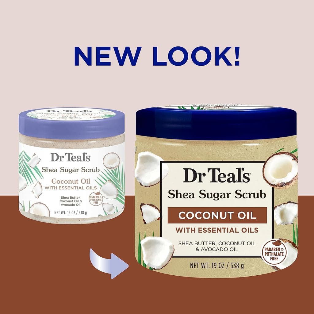 Esfoliante Corporal com Manteiga de Karité Dr Teal's, Óleo de Coco e Óleos Essenciais, 19 onças (pacote com 3) PSBQ
