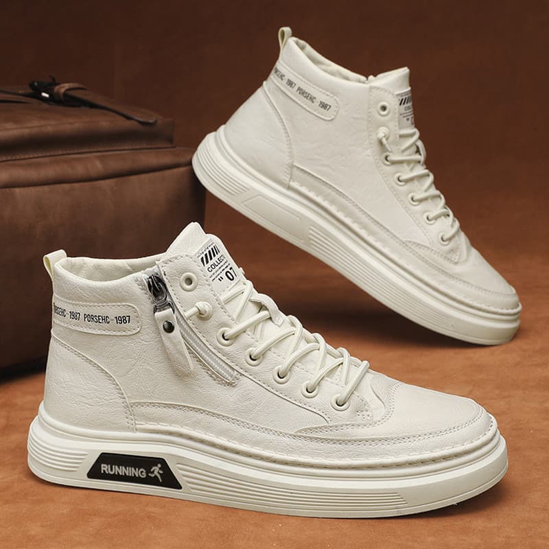 [Alta qualidade] Sapatos masculinos de cano alto de outono, versão coreana, sapatos casuais de couro da moda Brooke, tên