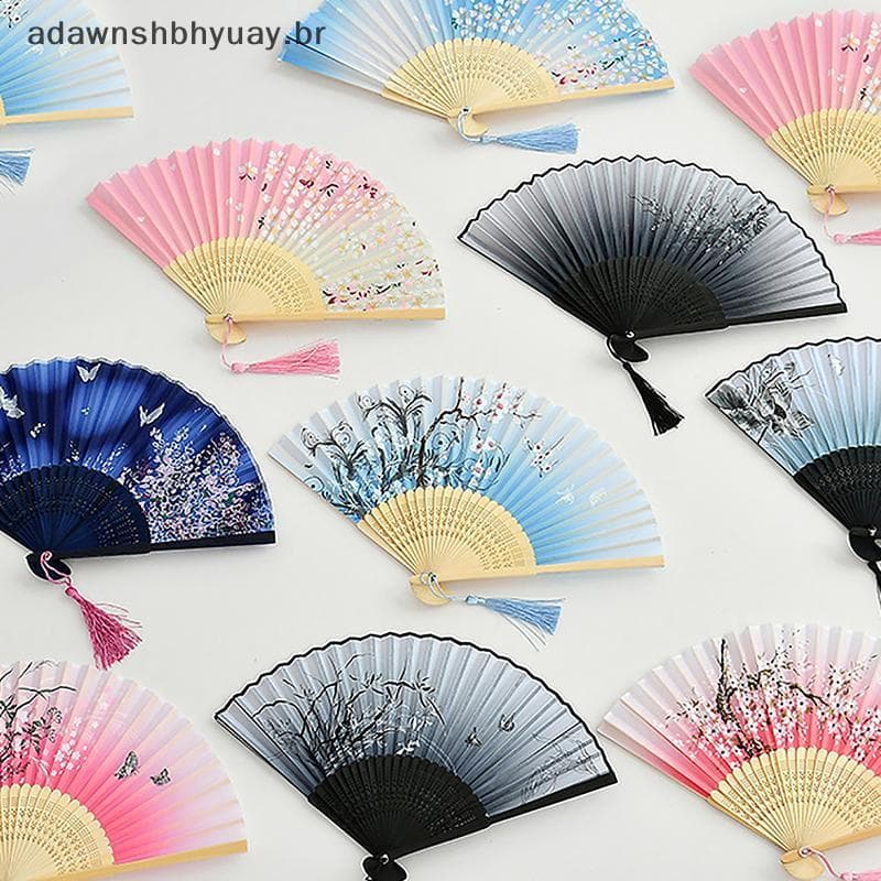 Adawnshubiuay Leque Dobrável Antigo De Bambu Estilo Chinês Ventilador De Dança Feminino De Verão Portátil Elegante Flor