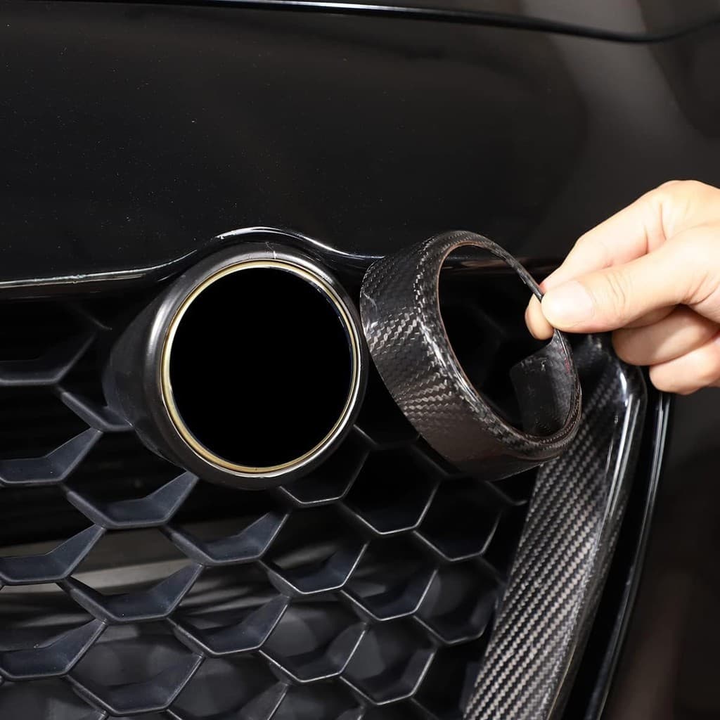 LLKUANG Fibra De Carbono Real Grade Dianteira Do Carro Emblema Sinal Capa Surround Suporte Guarnição Apto Para Alfa Rome