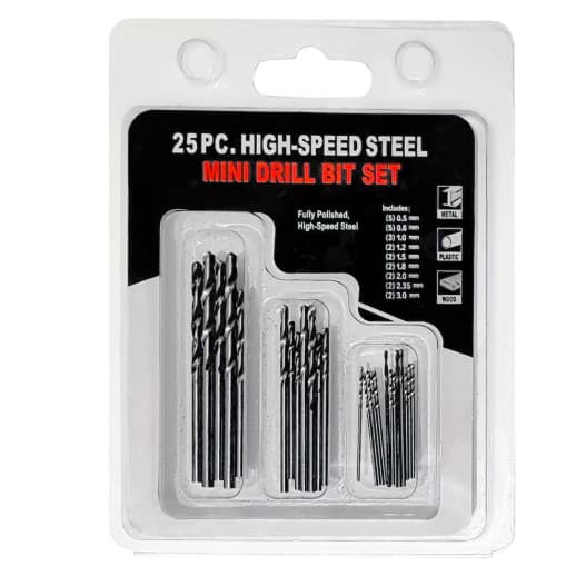 Kit 25 Brocas Para Micro Retíficas De 0.5mm a 3mm Aço Rápido HSS HIGH