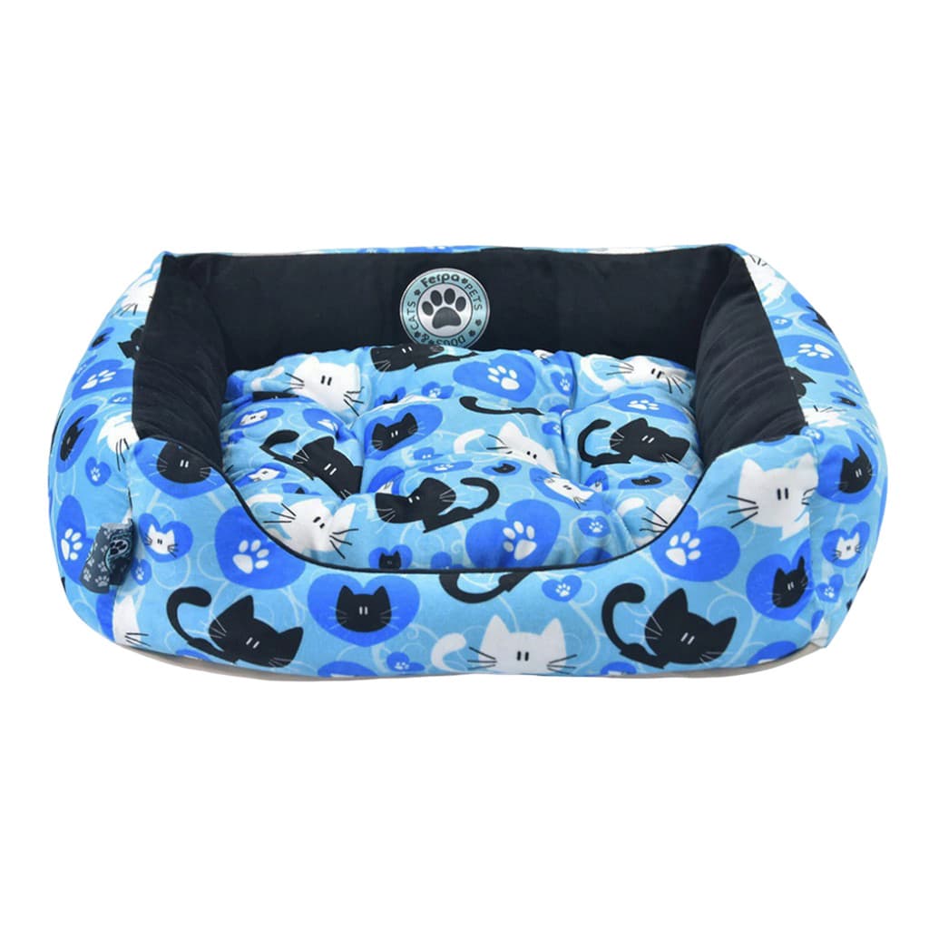Cama Pet para Cães ou Gatos KazzaVip Pelúcia 1,5mm Toque Suave 100% Poliéster Estampa Gatinhos Tamanho(P) Azul