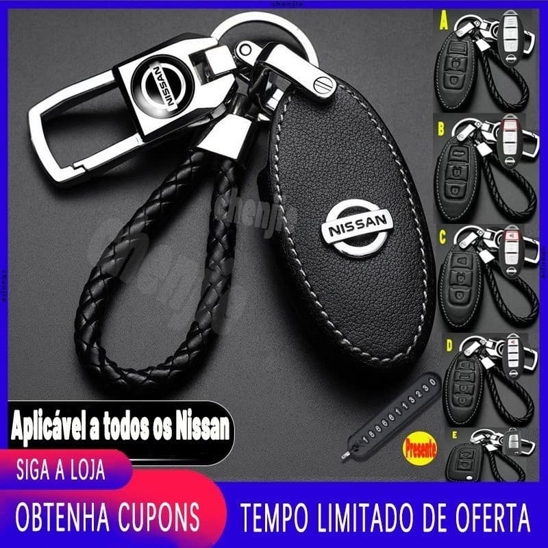[Promoção] Estojo de couro de alta qualidade para chave de carro/proteção para chave de carro/chaveiro de metal, adequad