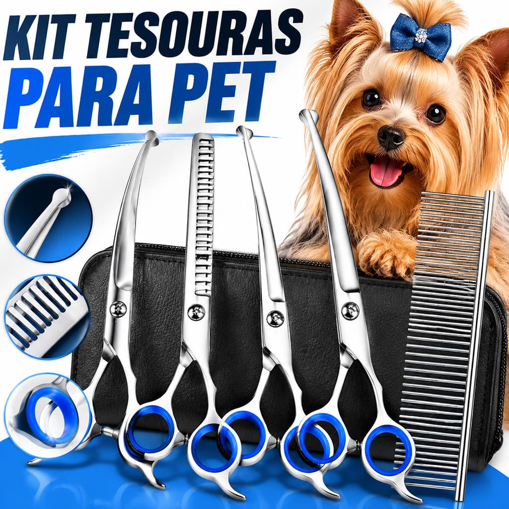 Kit Tosquiador 5 Em 1 Para Pets Tesoura De Ponta Arredondada - Para Cães E Gatos Tosa Profissional