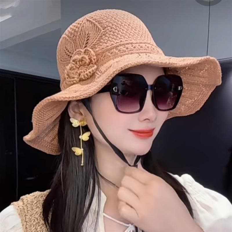 2026 novo estilo primavera verão chapéu de malha feminino onda grande borda chapéu de praia guarda-sol protetor solar ao