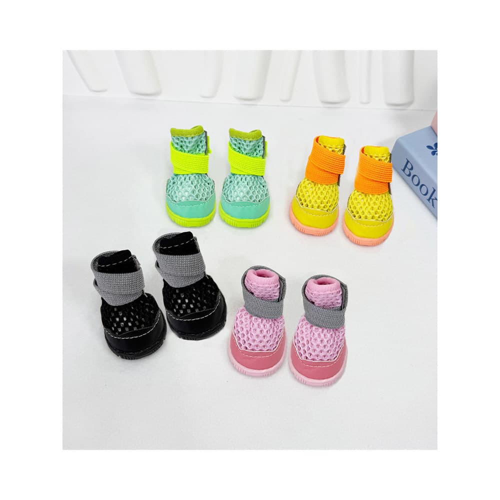 Pet Outing almofada de carne anti-desgaste tênis quatro estações moda contraste cor malha respirável sapatos para animai