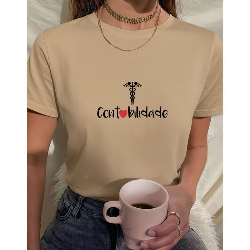 Camiseta Feminina Babylook t shirt faculdade curso contabilidade ciências contábeis 100% Algodão