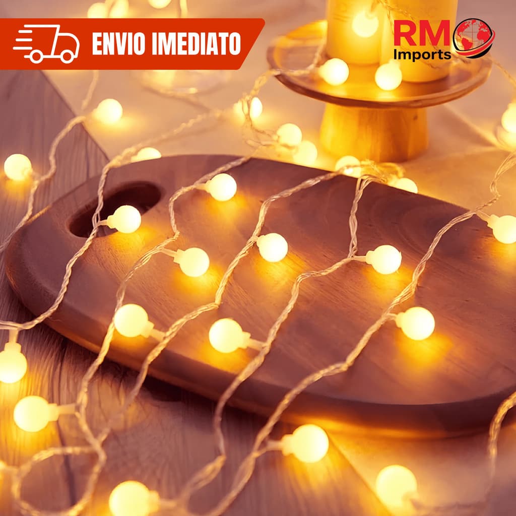 Cordão Luminoso Bolinhas LED 3m Decoração Para Quarto Branco Quente 20 LEDs