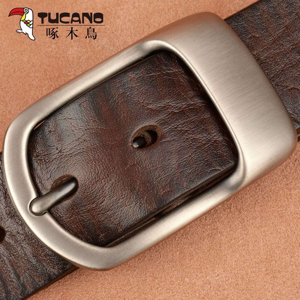 Woodpecker couro masculino cinto pino fivela cinto masculino camada de couro calças cinto Casual masculino couro único