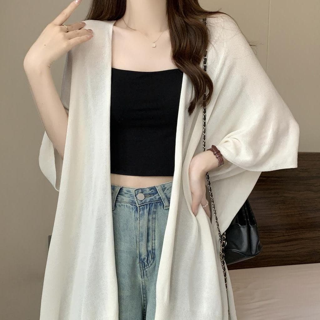 Francês gelo seda meados de comprimento protetor solar camisa feminina verão novo estilo preguiçoso solto ar condicionad