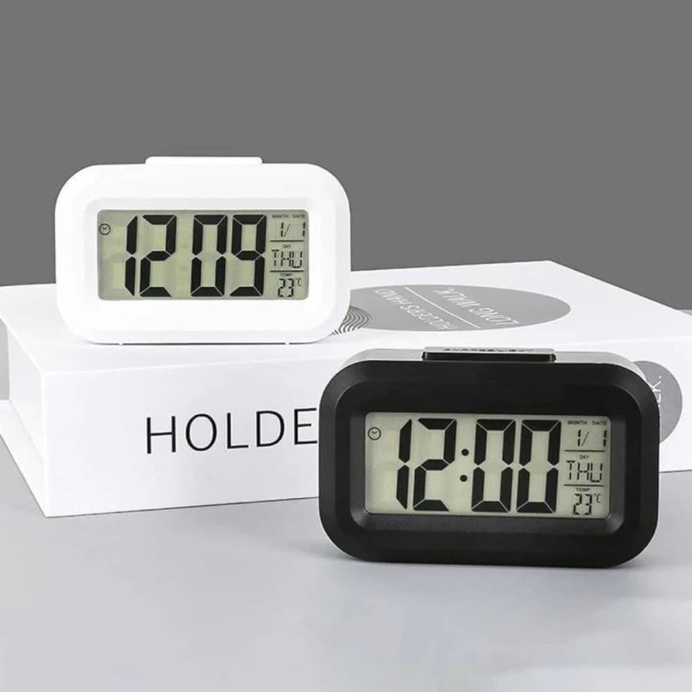 Mini Relógio Digital com LED Escritório Quarto Sala Ambientes de Trabalho Data e temperatura