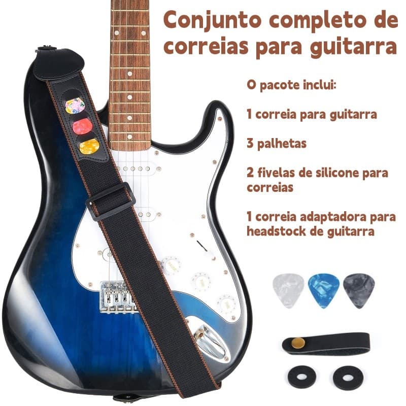 Alça de Guitarra e Baixo em Algodão Macio Ajustável com Clipe para Palhetas e Acessórios para Shows e Ensaios
