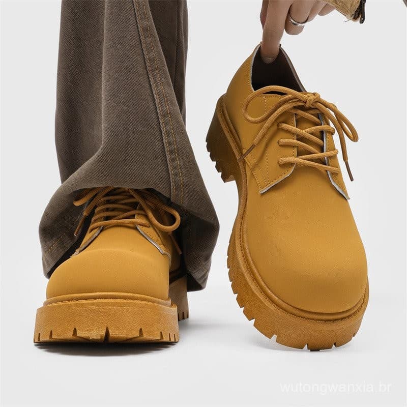 Sapatos Derby Masculinos 2025 Verão Novos Casuais de Alta Qualidade Sapatos de Couro Mickey com Bico Grande Sola Grossa