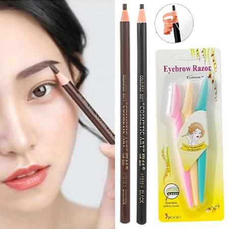 Kit Sobrancelhas: Lápis Preto e Marrom + Lâmina de Design - Precisão