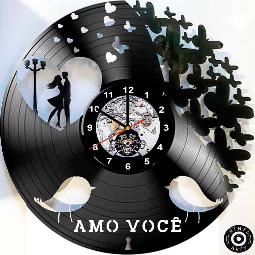 Relógio de Parede amor amo você casal feito em Vinil - Relógio De Relógios de parede Disco de Vinil