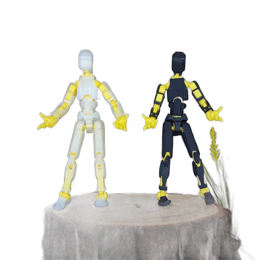 Kit 02 Bonecos 100% Articulado Dummy 13 Brinquedo Manequim 14cm DESMONTADO Transparente/Amarelo + Preto/Amarelo