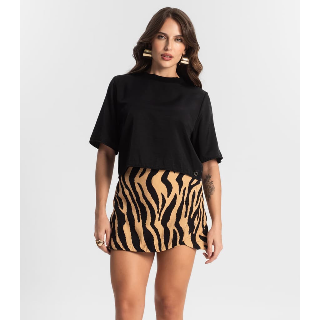 Shorts Saia Feminino Estampado Style Box Marrom