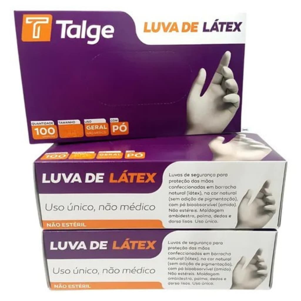 Kit 03 Caixas Luva de Látex Descartável com Pó Resistente 100 unidades