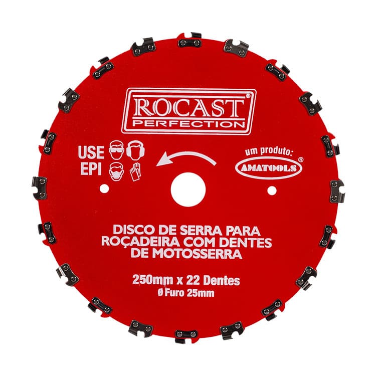 Disco de Corte para Roçadeiras com 22 Dentes de Motosserrra 250 x 25mm Rocast
