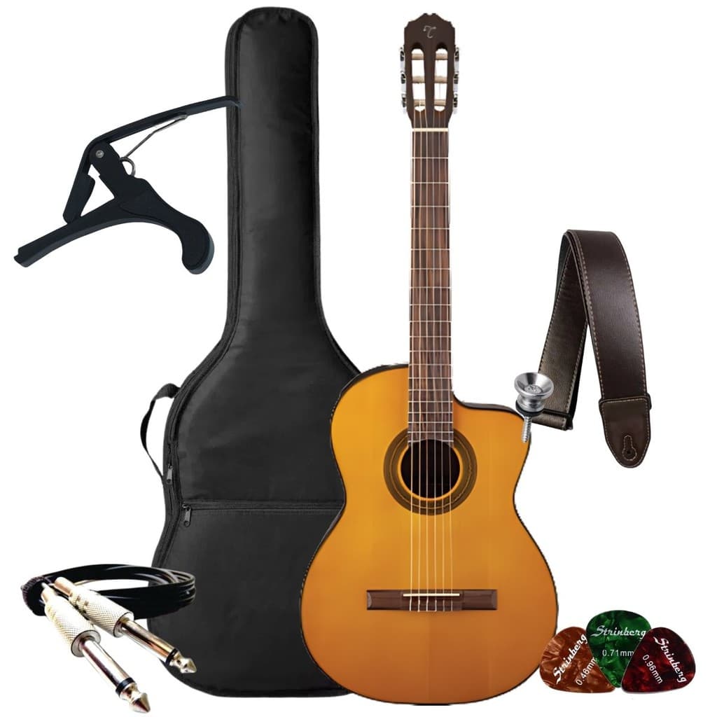 Kit Violao Takamine Elétrico Gc1ce Nylon + Capa Correia Capotraste Cabo
