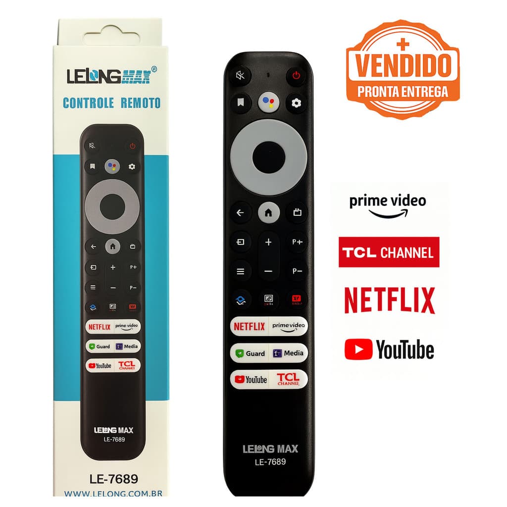 Controle Remoto Universal Compativel TCL Smart TV Funções Multimídia Netflix YouTube Prime Vídeo