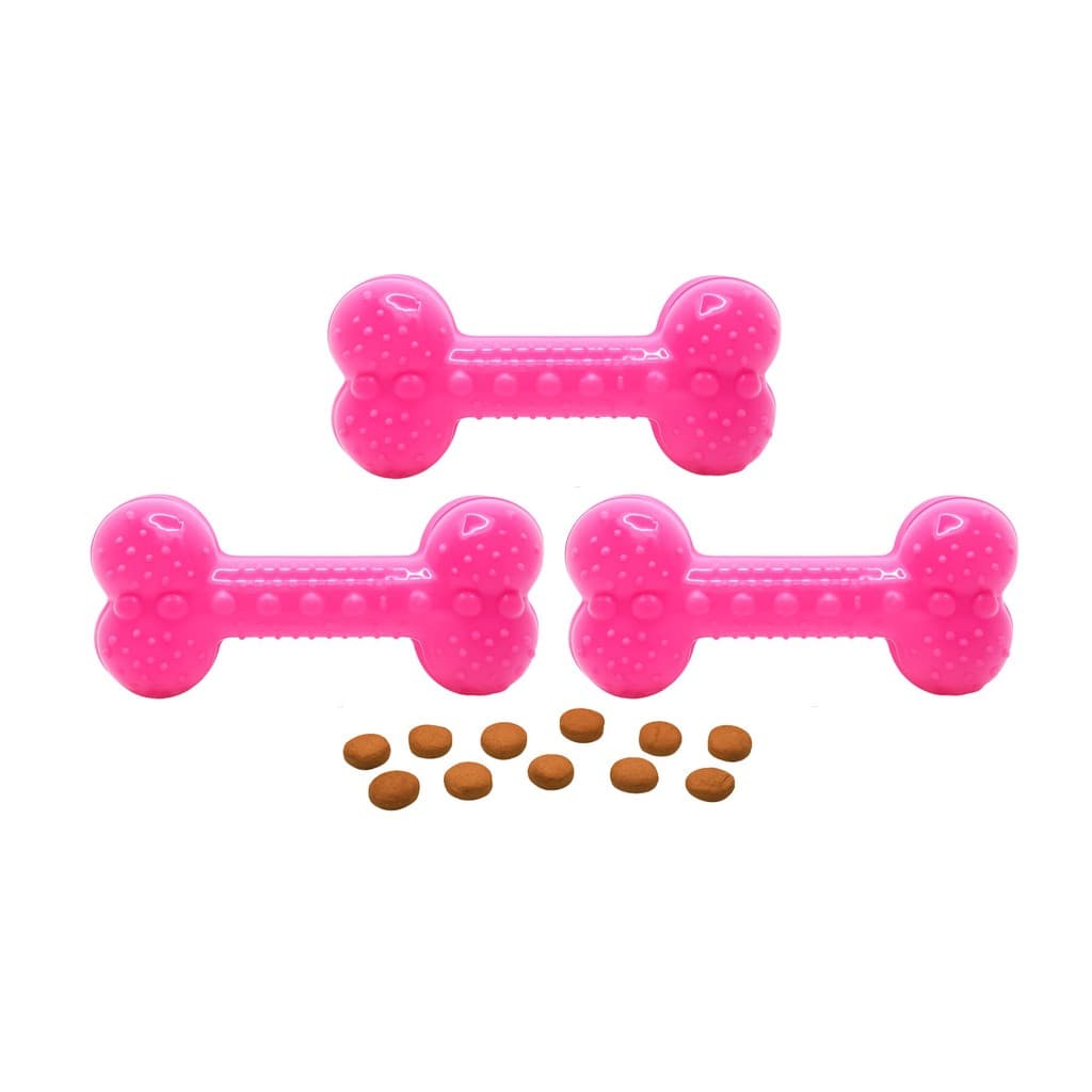 Kit 3 Osso Petisco Interativo Pink Neon Borracha Flexível