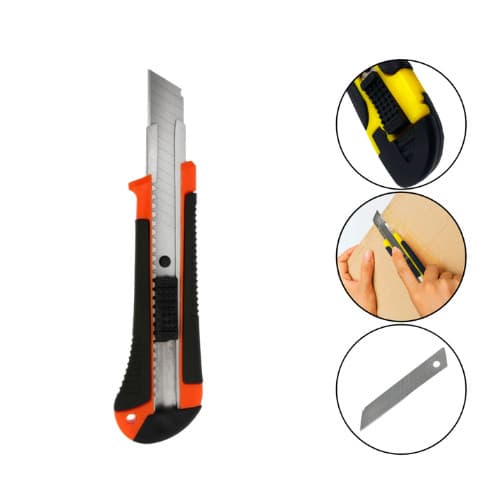 Estilete Profissional Emborrachado 18mm Lâmina Aço Trava Automática