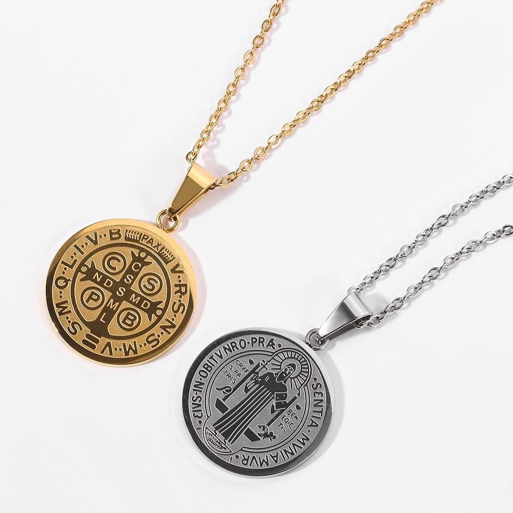 Colar Medalha Pingente São Bento Proteção Aço Inoxidável 50Cm Lindo Modelo | Luxo| Estilo