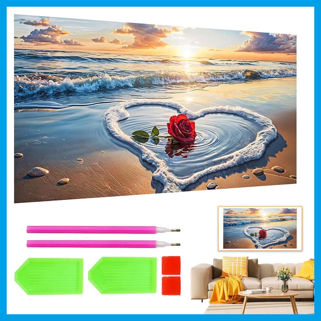 Conjunto de ferramentas de pintura diamante 5D do mar e rosa 丨 70 x 40 cm Gem Crafts Tridimensional Pintura decorativa d