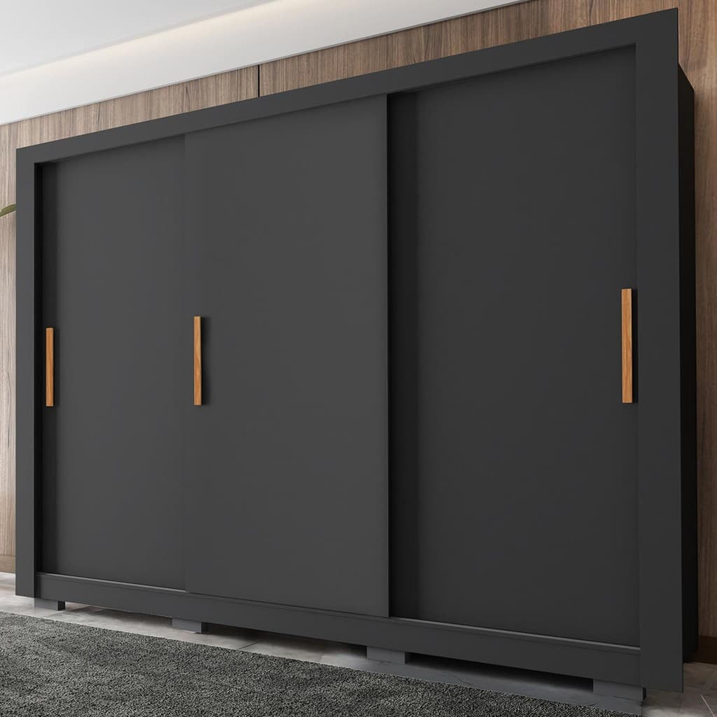 Guarda Roupa Casal Com 3 Portas 2 Gavetas  8 Pés Preto Armo