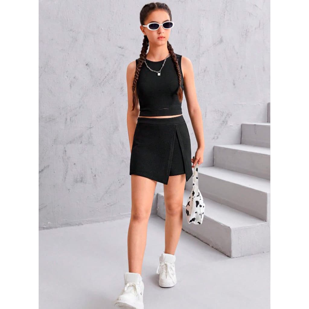 Conjunto Juvenil Feminino Cropped e Short Saia – Moda Casual Tendência Versátil para Dia a Dia
