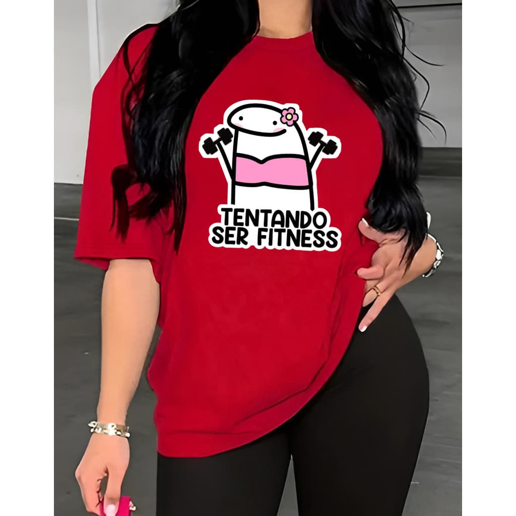 Camiseta T-shirt Academia Fitness Gym Treino Camisa Musculação Feminina Flog Tentando ser Fitness