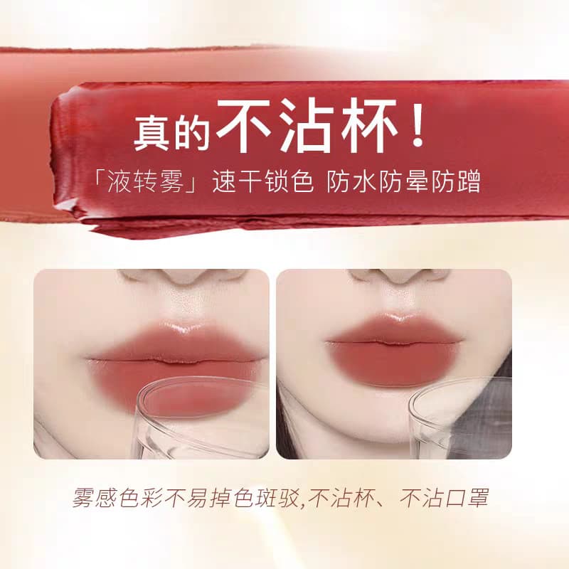 Novo névoa de água copo antiaderente esmalte labial feminino fosco veludo Nude cor batom não-desbotamento maquiagem simp
