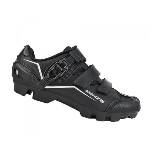 Sapatilha MTB High One Feet Preta/Cinza 2 Velcros + 1 Trava para Pedal Clip Ciclismo MTB Original