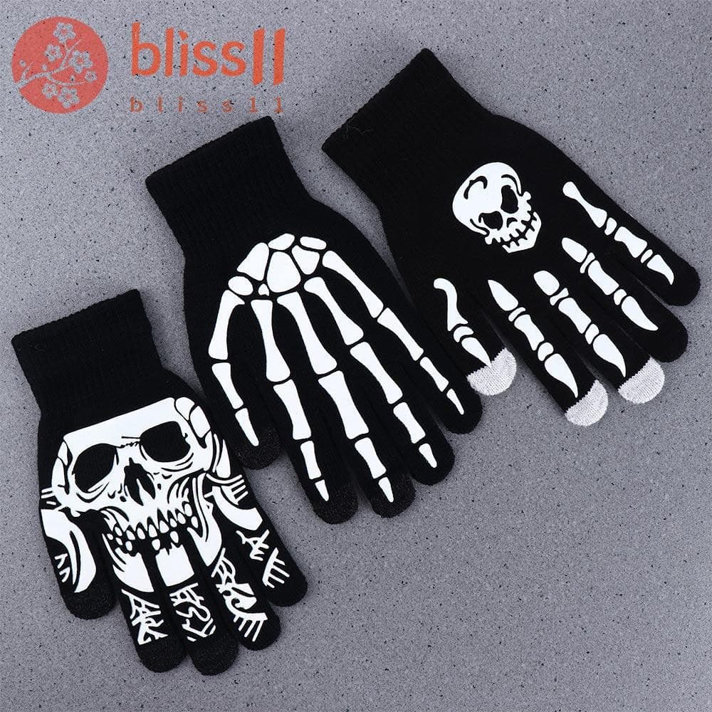 BLISS11 Halloween Luminous Mittens Único Aquecedor Legal Antiderrapante Crânio Masculino Ao Ar Livre Luvas De Meio Dedo