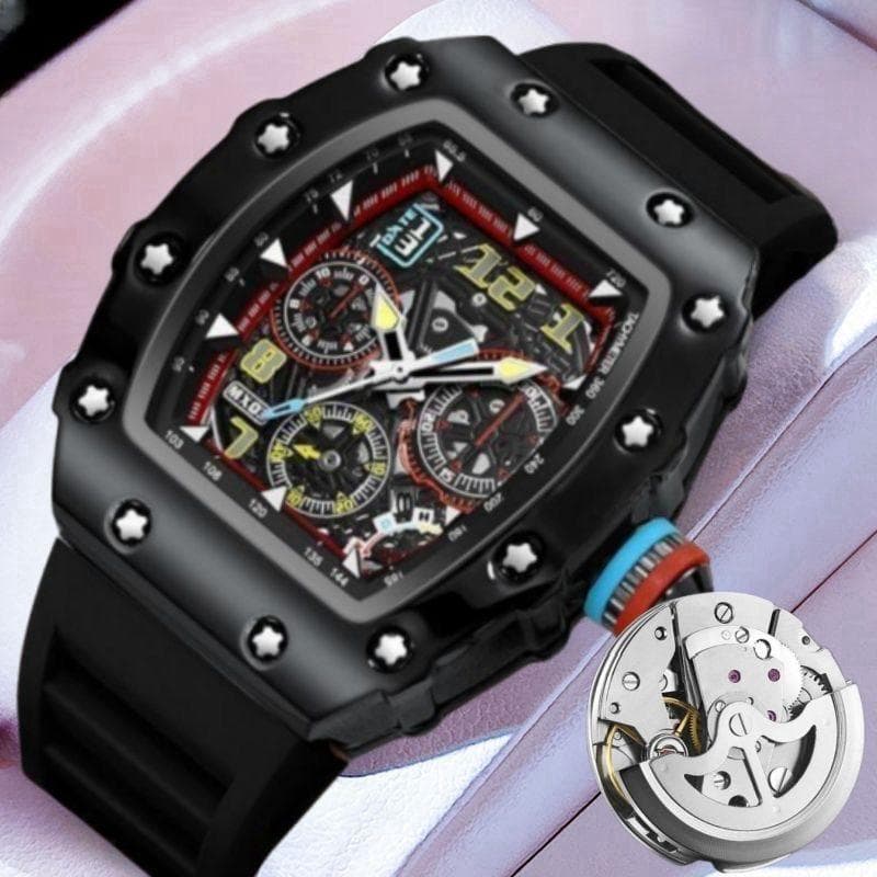relogio masculino [Contador genuíno] Richard Miller Barrel Shape Relógio mecânico automático oco relógio masculino calen