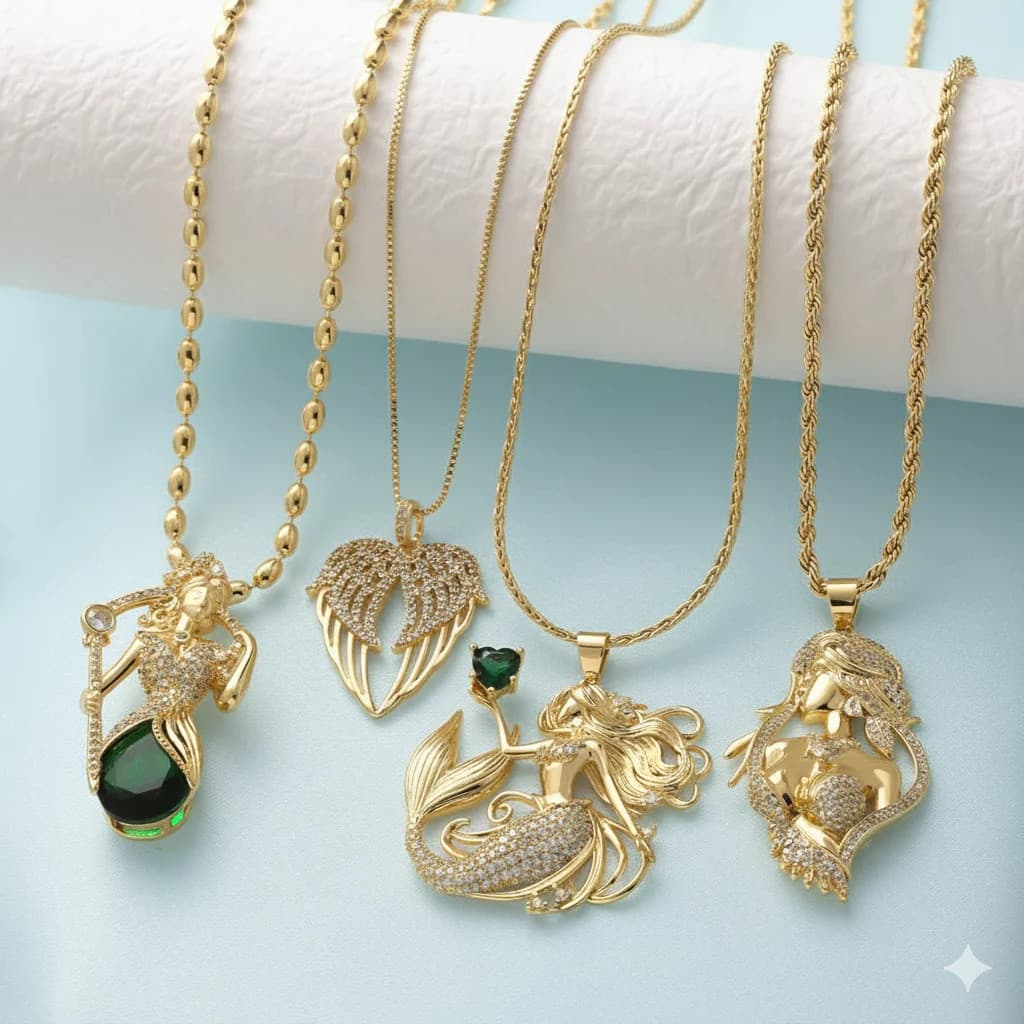 Exquisito colar de sereia em cristal, estilo feminino, estilo princesa, banhado a ouro, joia com zircônia nkeb140 RY1Q